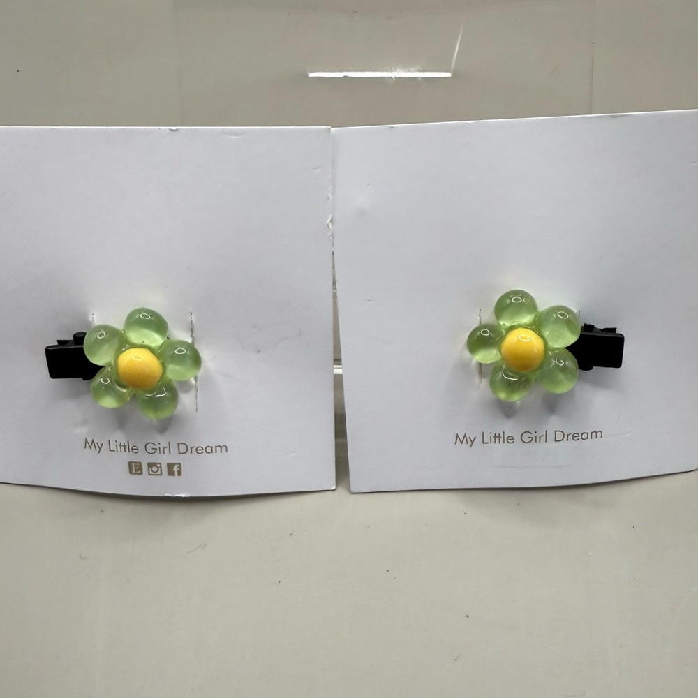 Green and Yellow Flower Hair Clips